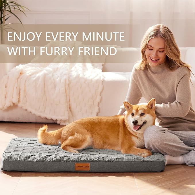 Patas Lague Orthopedic XL Dog Bed Large Sized Dog 48''X30'', Waterproof Soft Comfortable Egg Crate Foam Large Pet Beds Crate Mat with Removable Washable Cover and Nonskid Bottom, Grey