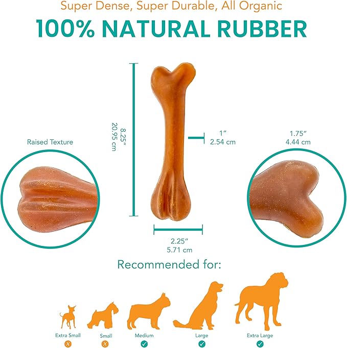 Fuzzy Puppy Dog Toys for Aggressive Chewers: All-Natural Rubber, Durable Dog Chew Toy, Great Teething Toys for Puppies | DOGGO Bone, Extra Large (FP-Toy09)