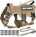Service Dog Vest and Leash Set,Heavy Duty Tactical Dog Harness with Metal Buckles for Medium Sized Dogs,Adjustable No-Pull Dog Harness with 10 Patches for Training Working Hiking,Brown M