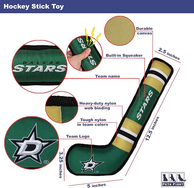 Pets First NHL Dallas Stars Stick Toy for Dogs & Cats. Play Hockey with Your Pet with This Licensed Dog Tough Toy Reward!