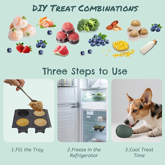 Treat Dispensing Dog Cognitive Toy to Keep Them Busy, Freezable Fillable Rubber Enrichment Lick Toy for Small and Medium Dogs 10-60 lbs, Long-Lasting Interactive Puzzle Dog Toy (Green)