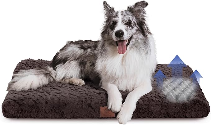 American Kennel Club Orthopedic Memory Foam Dog Crate Mat, Egg Crate Foam Cushion, Washable Cover, Non-Slip Base, Eases Joint Pain, Breathable, Durable, 36x23, Brown
