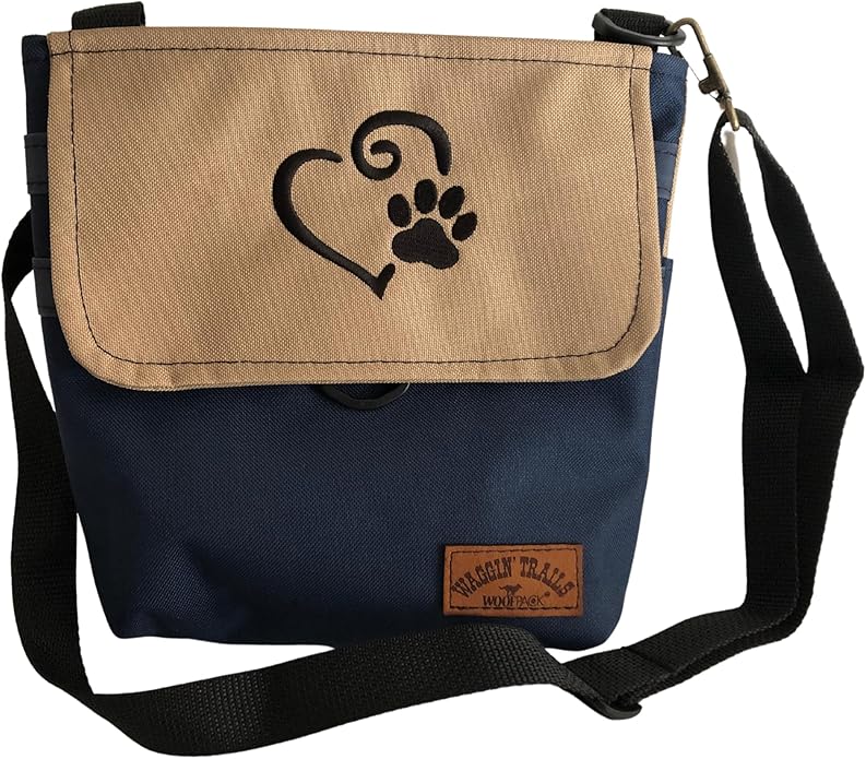 Waggin' Trails WoofPack Dog Walking Bag – Odor‑Controlled Poop Bag Holder with Storage for Treats, Phone & Keys – Navy/Tan