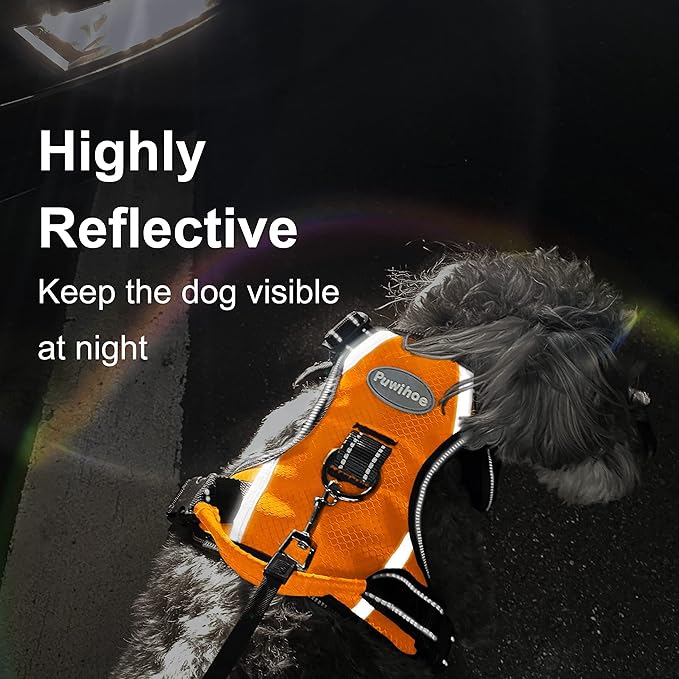 No Pull Dog Harness, Reflective Walking Dog Harness with Easy Control Handle and Front & Back Clips,Adjustable Breathable Soft Padded Dog Vest Harness for Large Medium Small Dogs,Orange,M