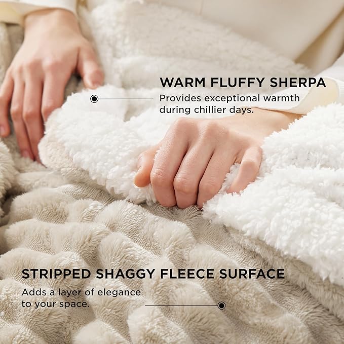 Bedsure Sherpa Throw Blanket for Couch - Super Soft, Cozy Fleece Thick Warm Blanket for Winter, GentleSoft Plush & Fluffy Throw Gift for Women, Room Decor, Beige, 50x60 Inches