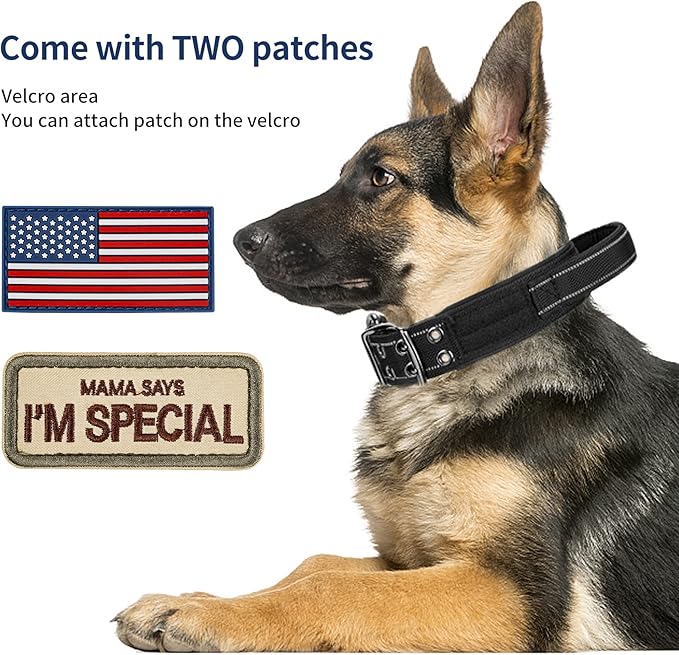 Annchwool Tactical Dog Collar for Medium and Large Dog,Adjustable Military Dog Collar with Soft Padded Handle,Heavy Duty Double Buckle Design(Black,XL)