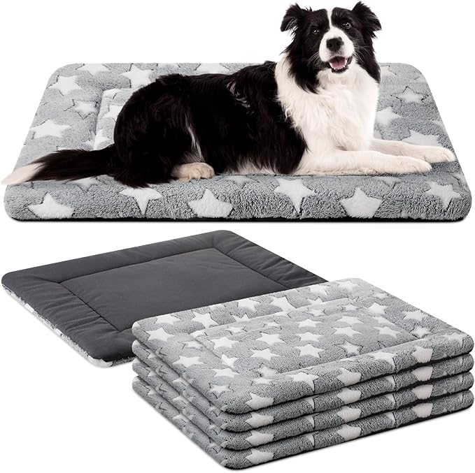 VitalCozy 4 Pcs Dog Crate Pads, Ultra Soft Warm Washable Anti-Slip Kennel Bed Mat for Pets, Reversible, Replaceable, Cozy Cage Liner for Small Medium Large Dogs and Cats(30 x 48 x 1.6 Inch,Gray)