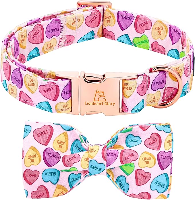 Lionheart glory Dog Bow Collar - Valentine's Day Dog Collar with Bowtie Adjustable Sturdy Heart Collars for X-Small Dogs Puppy Spring Holiday Cute Collars