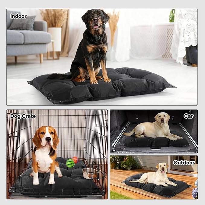 HOMBYS Chew Proof Indestructible Dog Bed with Reinforced Metal Rivets for Aggressive Chewers, 41"x28" Durable Pet Crate Mat, Washable Tough Kennel Pad for Large Dogs, Black