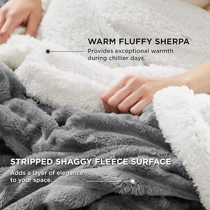 Bedsure Sherpa Blanket Queen Size for Bed - Super Soft, Cozy Fleece Thick Warm Blanket for Winter, GentleSoft Home Room Decor, Dark Grey, 90x90 Inches
