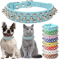 Small Spiked Dog Collar, Male Spike Puppy Collars PU Leather Mushrooms Rivet Boy Studded Cat Collars Adjustable for Little XXS XS Medium Large Dogs, Light Blue, S