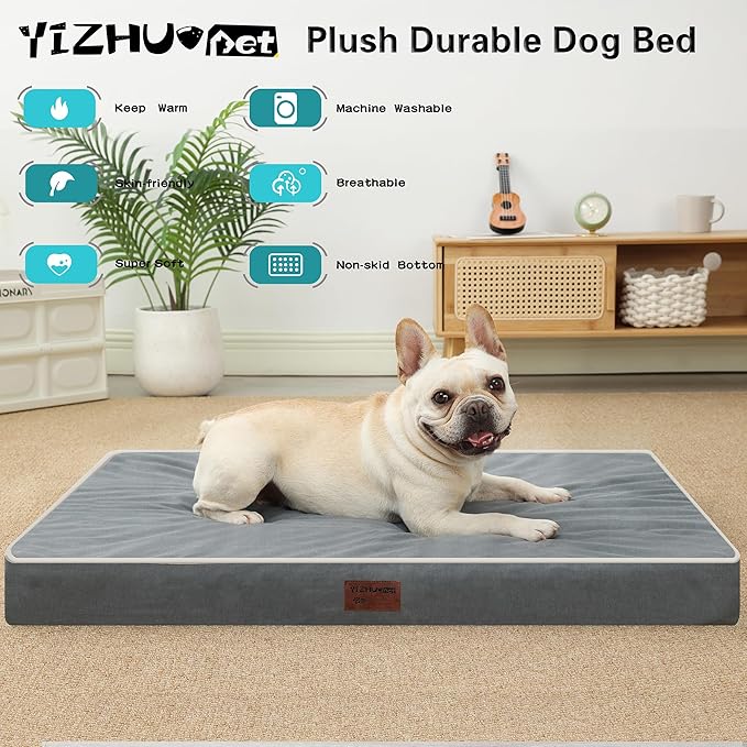 Dog Bed Mats for Medium Dogs - Orthopedic Dog Pet Bed Thick Egg Foam Crate, Removable Washable Cover, Non-Slip Bottom Durable Dog Crate Bed Mat (Dark Gray, M(30''x20''x3''))