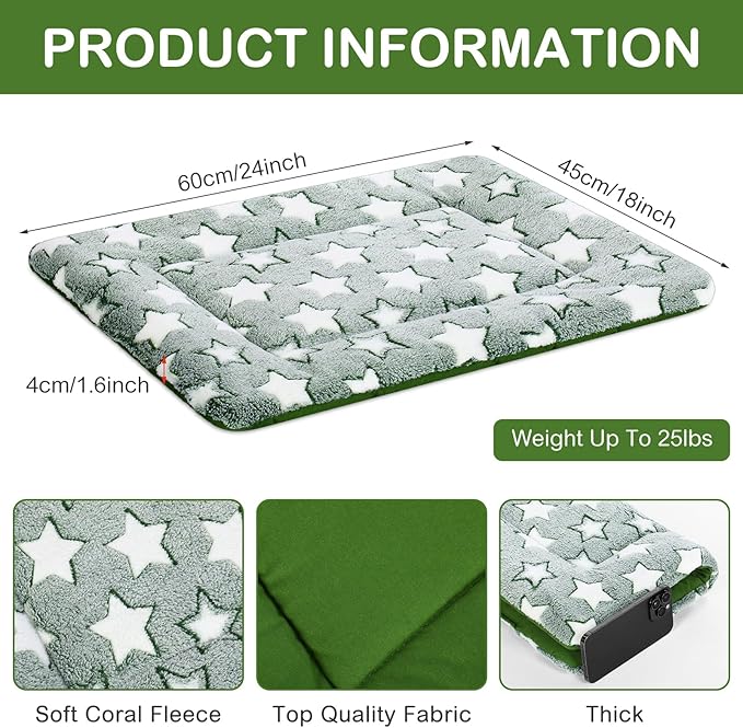 VitalCozy 4 Pcs Dog Crate Pads, Ultra Soft Warm Washable Anti-Slip Kennel Bed Mat for Pets, Reversible, Replaceable, Cozy Cage Liner for Small Medium Large Dogs and Cats(18 x 24 x 1.6 Inch,Green)