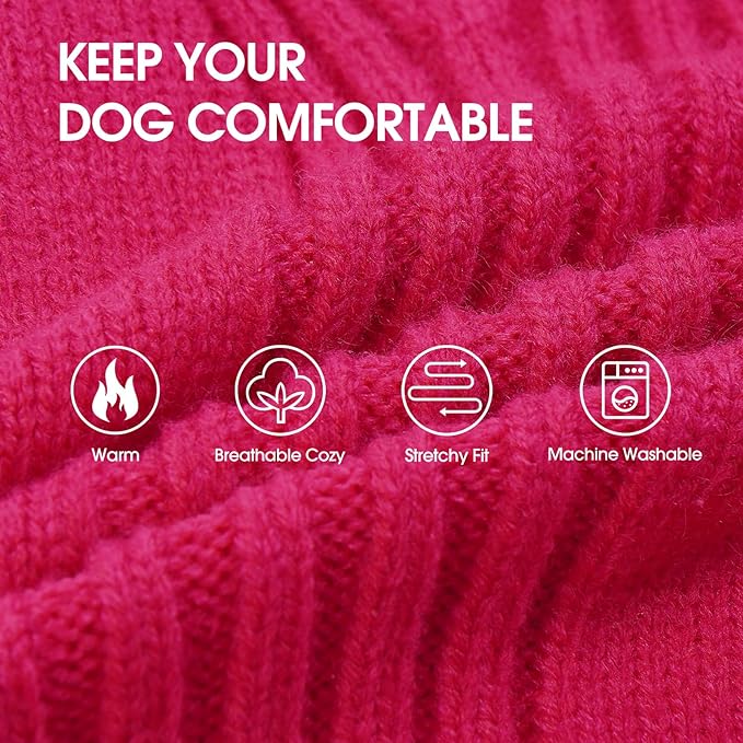 IECOii Dog Sweaters for Medium Dogs Girl Boy,Holiday Knit Doggy Sweatshirt with Sleeve,Turtleneck Thick Warm Dog Sweaters for Winter,Pullover Knitwear for French Bulldog,Boston Terrier (Rose red, L)