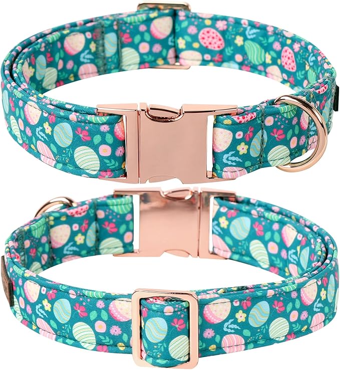 Lionet Paws Easter Green Dog Collar,Eggs Dog Collar for Large Dogs, Adjustable Cotton Flower Pet Collars for Medium Large Dogs