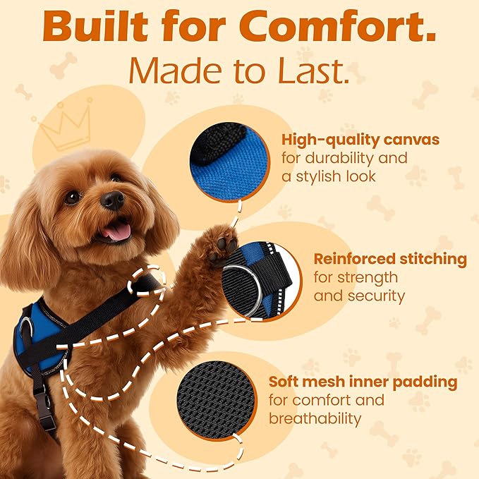 Bark Appeal Blue No-Pull Dog Harness for Medium to Large Sized Pets – Adjustable, Reflective Vest with 3 Leash Clips for Added Control, Easy Walks & Training – Large