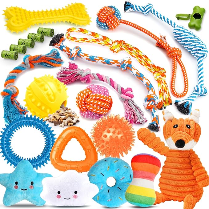 Zeaxuie 23 Pack Luxury Puppy Toys for Teething Small Dogs, Puppy Chew Toys with Rubber Toy, Rope and Squeaky Toys