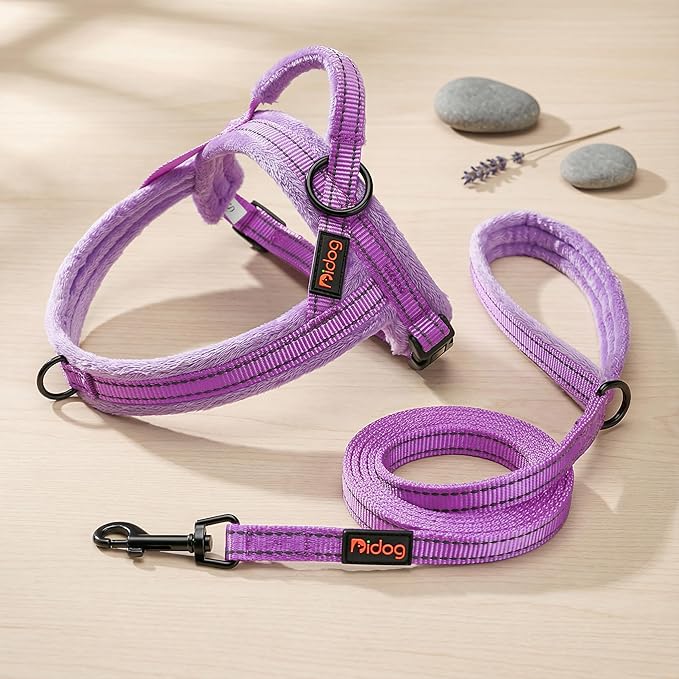 Didog Soft Flannel Padded Dog Vest Harness, No Pull/Quick Fit Reflective Dog Strap Harness, Easy for Training Walking (S:Chest 18-22", Purple)