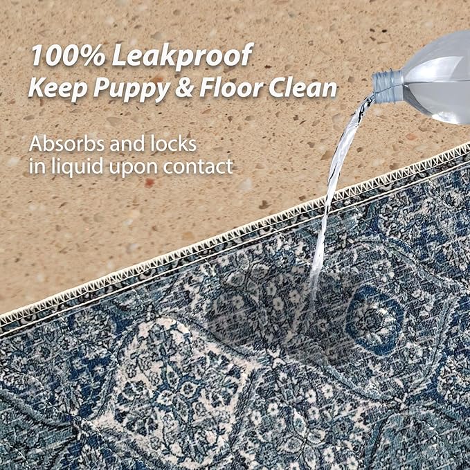 nunubaby 2PACK Washable Pee Pads for Dogs, Stylish, Non-Slip and Leak-Proof Pee Pads. Reusable Potty Pads for Dogs for Crates and Floors.(Blue/Multi, 72" x72")