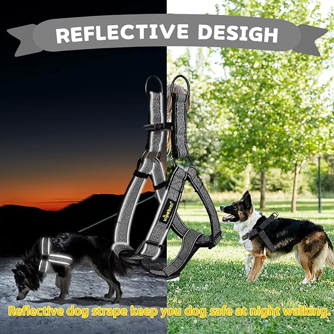 No Pull Dog Harness with Reflective Adjustable,Stops Pets from Pulling and Choking On Walks Medium Dogs, (Black, L)