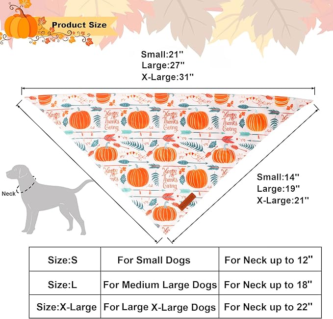ADOGGYGO Thanksgiving Dog Bandana, Fall Leaves Pumpkin Pet Scarf, Premium Durable Fabric, Adjustable Fit Thanksgiving Bandanas for Extra Large Dogs Pe (X-Large)
