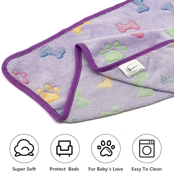 1 Pack 3 Puppy Blankets Super Soft Warm Sleep Mat Bone Print Cute Blanket Fluffy Premium Fleece Pet Blanket Flannel Throw Dog Blankets for Small Dogs Puppy Cat,Large(40"x30")