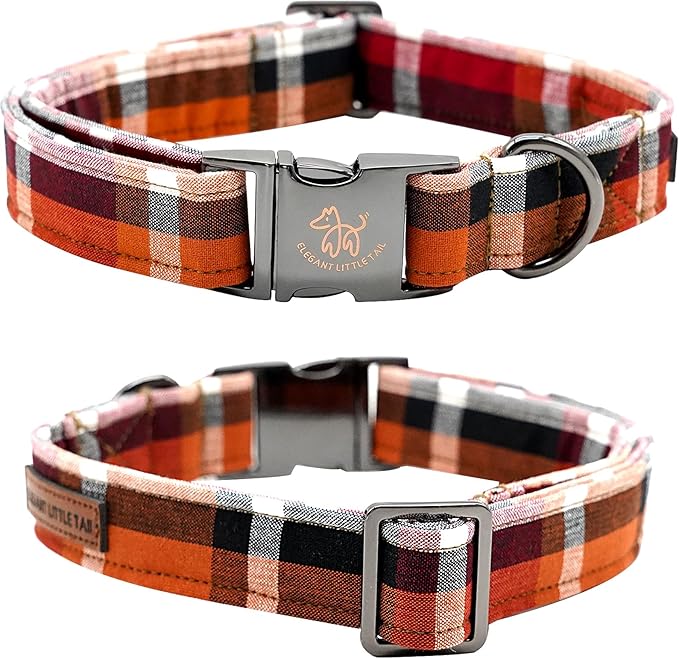 Elegant little tail Fall Dog Collar, Halloween Plaid Dog Collar with Flower Girl Boy Pet Collar Dog Flowers Soft Durable Pet Collar for X-Small Dogs