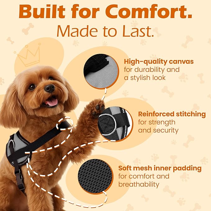 Bark Appeal Gray No-Pull Dog Harness for Extra Large Sized Pets – Adjustable, Reflective Vest with 3 Leash Clips for Added Control, Easy Walks & Training – XXL