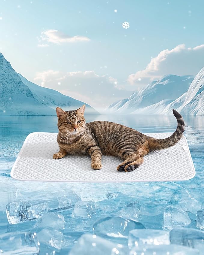 Dog Cooling Mat - Instant Cooling Pet Bed for Dogs & Cats, 6-12°F Drop, Non-Toxic & Machine Washable, Anti-Slip Bottom, Cool Mat for Indoor & Travel Use Light Gray 24" x 18"