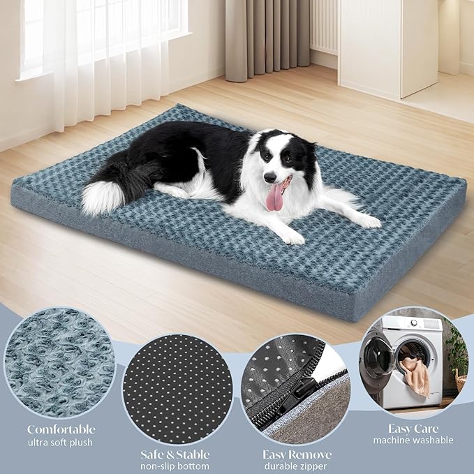 KHONSU PET Dog Bed Mat Plush 4in Orthopedic Pad for Large Dogs up to 150 lbs Waterproof Removable Cover Machine Washable for XXXL Dogs