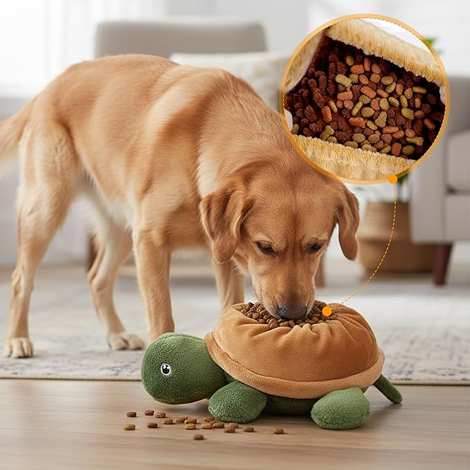 Pet Food Hiding Toys - Interactive Squeaky Snuffle Treat Dispensing Dog Puzzle Toys for Boredom and Stimulating, Durable Turtle Plush Enrichment Pet Supplies for Large Medium Small Breed