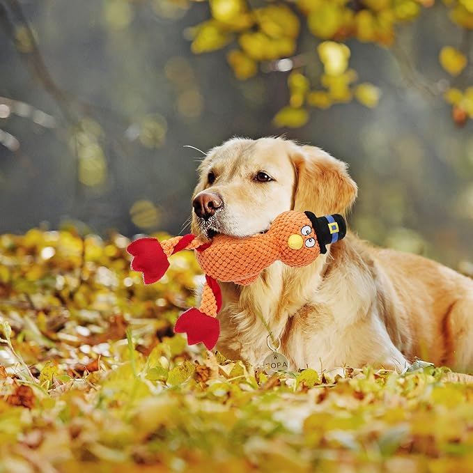 Senneny Thanksgiving Turkey Dog Toy with Squeaker, Turkey Squeaky Toys for Dogs Puppy, Stuffed Dog Plush Toy for Large Medium Small Dogs, Interactive Durable Dog Chew Toys