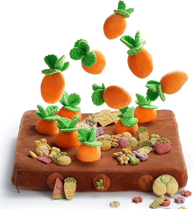 Nocciola Enrichment Carrot Dog Toys, 12PC Carrots & Farm Snuffle Mat for Hide and Seek Snuffle Toys for Small and Medium Dogs, Easter Dog Toy