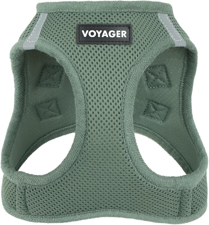 Best Pet Supplies - All Weather Mesh/Plush, Reflective, No Pull Harness for Small, Medium Dogs, Cats - Secure with Hook & Loop Fastener, Buckle, Double D-Rings - Moss Green, XL