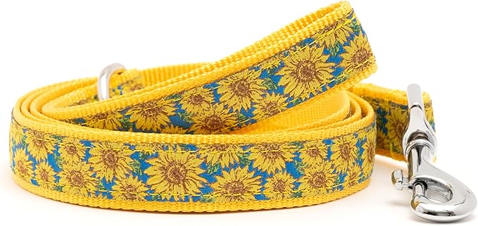 THE WORTHY DOG Stylish Sunflowers Patterned Leash for Dogs, Solid Nickel Plated - Blue/Yellow, Large