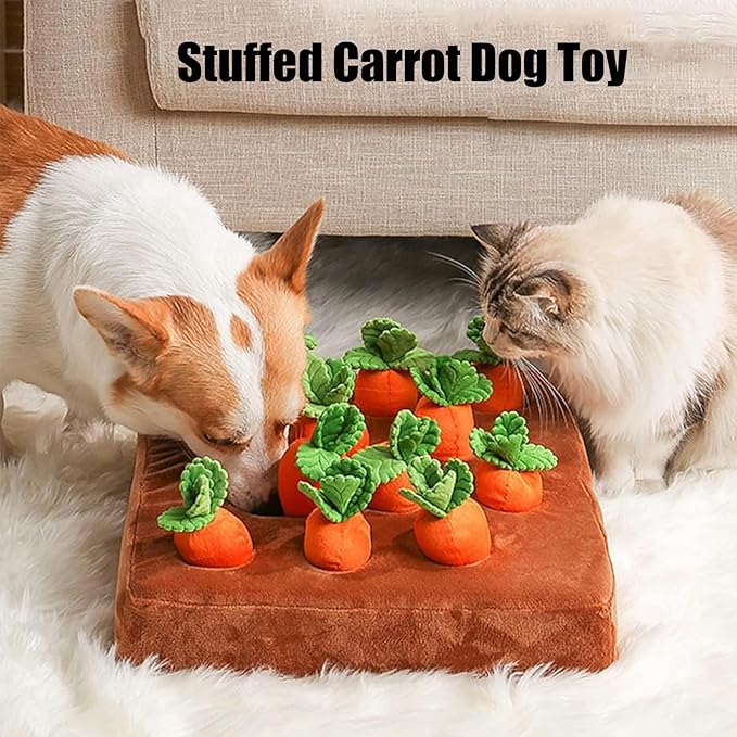 Carrot Dog Toy, Snuffle Mat for Dogs Toy Carrot, Interactive Dog Plush Puzzle Toys,Carrot Garden Dog,Dog Carrot Toys Pet Stress Relief with 12 Sounding Carrots (2)