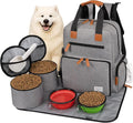 Modoker Dog Travel Bag, Airline Approved Backpack for Pet Accessories Organizer, Tote Weekend Bag with 2 Food Storage Containers, 2 Collapsible Dog Bowls, 1 Pet Mat, Grey