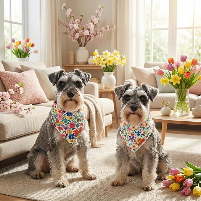 ADOGGYGO Floral Dog Bandanas, Colorful Flower Pet Scarf, Multi Size, Spring Summer Floral Bandanas for Small Dogs Puppies (Small)