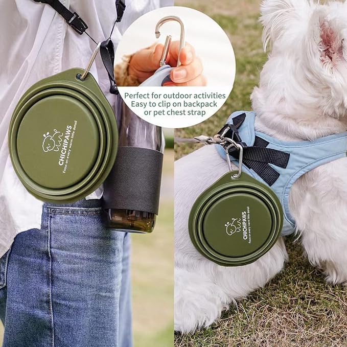 CHICHIPAWS Collapsible Pet Bowls, Portable Dog and Cat Dishes, 2 Pack Collapsible Water Bowls, Portable Pet Feeding Dish for Walking, Parking, Traveling, Camping with Carabiners (600ml)