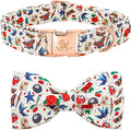 Elegant little tail Valentine's Dog Collar, Rose Print Dog Collar Cute Girl or Boy Puppy Collars Bowtie Pet Gift Adjustable Pet Collars for X-Small Dogs