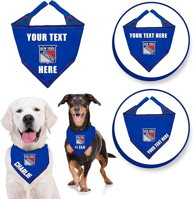 Pets First NHL New York Rangers Personalized Tie Around Bandana for Dogs & Cats, Size Large/X-Large. Custom Dog Bandana Scarf Bib for Pet Cat Dog. The Ultimate Game-Day & Party Customizable Bandana