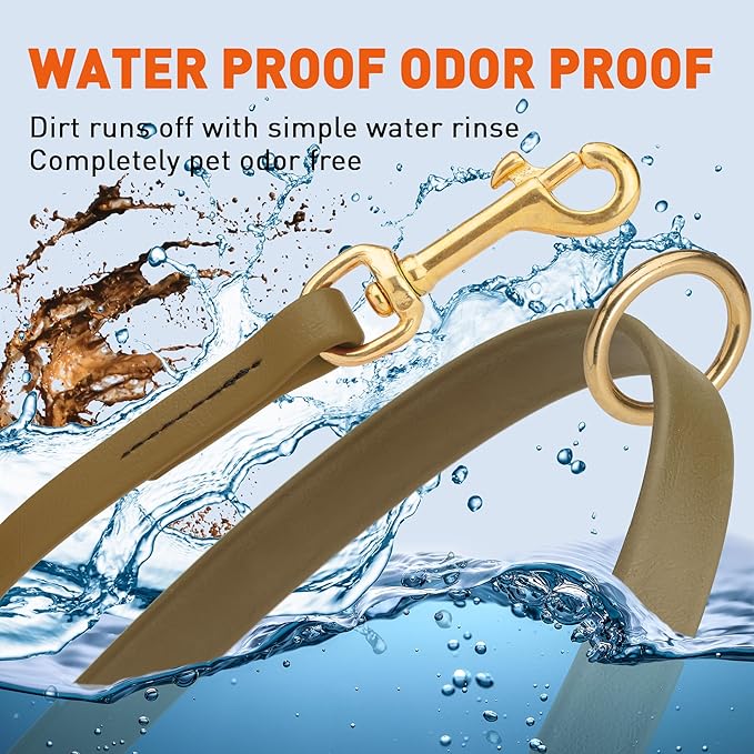 Viper Biothane K9 Working Dog Leash Waterproof Lead for Tracking Training Schutzhund Odor-Proof Long Line with Solid Brass Snap for Puppy Medium and Large Dogs 6ft, Coyote Brown
