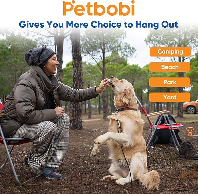 Petbobi Heavy Duty Dog Tie Out Cable and Stake - 10FT Steel Wire Dog Leads for Large Dogs Up to 300lbs, Anti Rust Spiral Stake with Strong Leash & 360° Swivel Hooks - Ideal for Yard, Outdoor & Camping