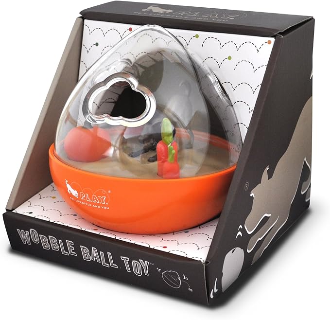 Wobble Ball Interactive Food & Treat Dispensing Puzzle Toy for Puppies & Dogs - Slow Feeder, Mental Enrichment, Forage Skills, Training, Relieves Boredom - Dishwasher Safe, Easy Clean (Pumpkin Orange)
