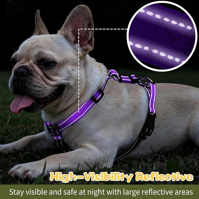 Dog Harness,Adjustable No Pull Dog Harness,Y-Shaped Design,Buckle-Neck Balance Harness with Reflective, Ideal for Dog Training Hiking, Easy Walk Harness,Durable High-Tensile Nylon Purple-XL