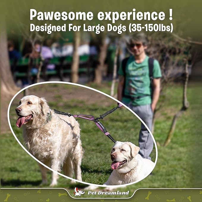 Pet Dreamland Exquisite Dual Dog Coupler for Large Dogs. Trending Double Dog Leash Attachment with Tangle-Free Swivel. You Will Absolutely Love This Amazing Gear for 2 Dogs (Dark Grey & Pink)