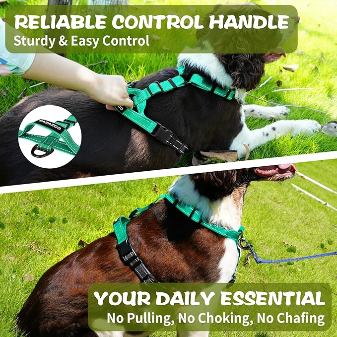 Dog Harness,Adjustable No Pull Dog Harness,Y-Shaped Design,Buckle-Neck Balance Harness with Reflective, Ideal for Dog Training Hiking, Easy Walk Harness,Durable High-Tensile Nylon Aqua Green-L