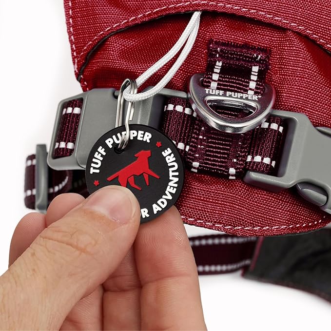 Tuff Pupper All-Day Wear Dog Harness | for Walking, Trail Running, Hiking | Front & Back Leash Clips | Reflective Trim | Easy On/Off Buckles | Lightweight Breathable | No Pull Design (XXXS, Red)