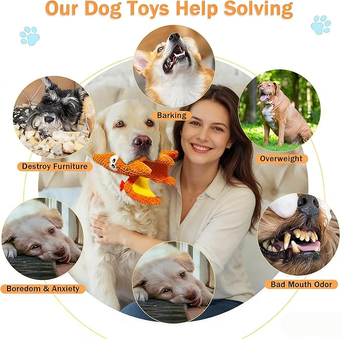 LWBMG Squeaky Dog Toys Plush Dog Toy with Crinkle Paper Dinosaur Dog Toy Stuffed Animals Chew Toy Plush Squeaky Dog Birthday Toys for Small Medium Large Dogs Orange