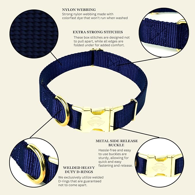 Country Brook Petz - Premium Nylon Dog Collar with Metal Buckle for Small Medium Large Breeds - 10+ Cool Colors (Medium, 3/4 Inch, Navy Blue)